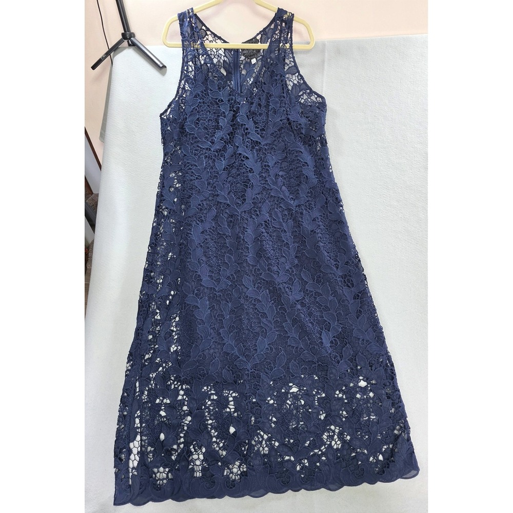 Johnny Was Jade Boho Floral Lace Sleeveless Midi Dress XL Romantic Navy Blue